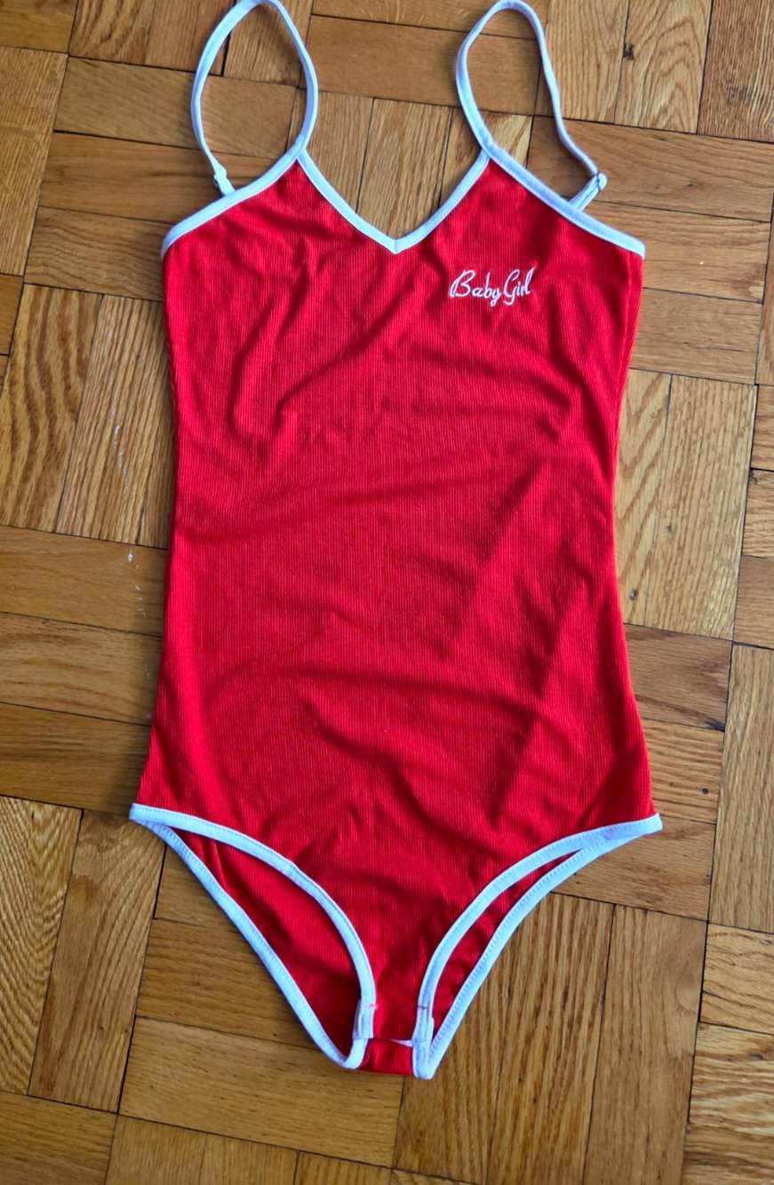 NWOT baby Girl Red And White Body Suite Sz M